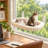 Large Foldable Cat Window Perch, Bolster Bed, Curtain-Friendly Metal Frame