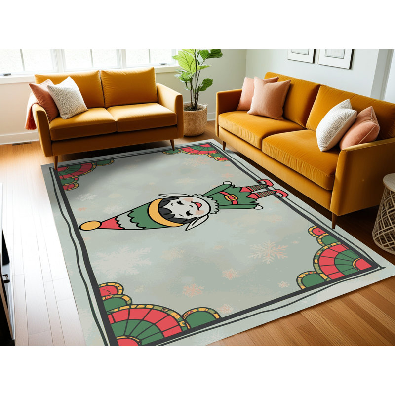 Tapis de vacances d'hiver de Noël lavable The Holiday Aisle®, Rectangulaire 2 pi x 3 pi
