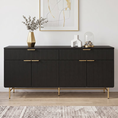 69" Fluted Sideboard Buffet Cabinet With 2 Drawers & 4 Doors, Soft-Close Hinges, Modern Storage Cabinet