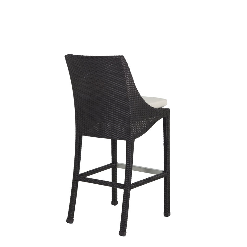 Athena Patio Bar Stool with Cushion, Welt, Black Walnut, Rollo Lace InsideOut® Linen