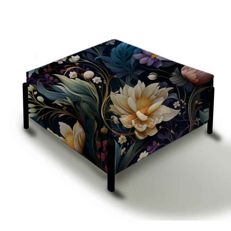 Grand repose-pieds carré en émeraude mauve foncé à motif floral profond