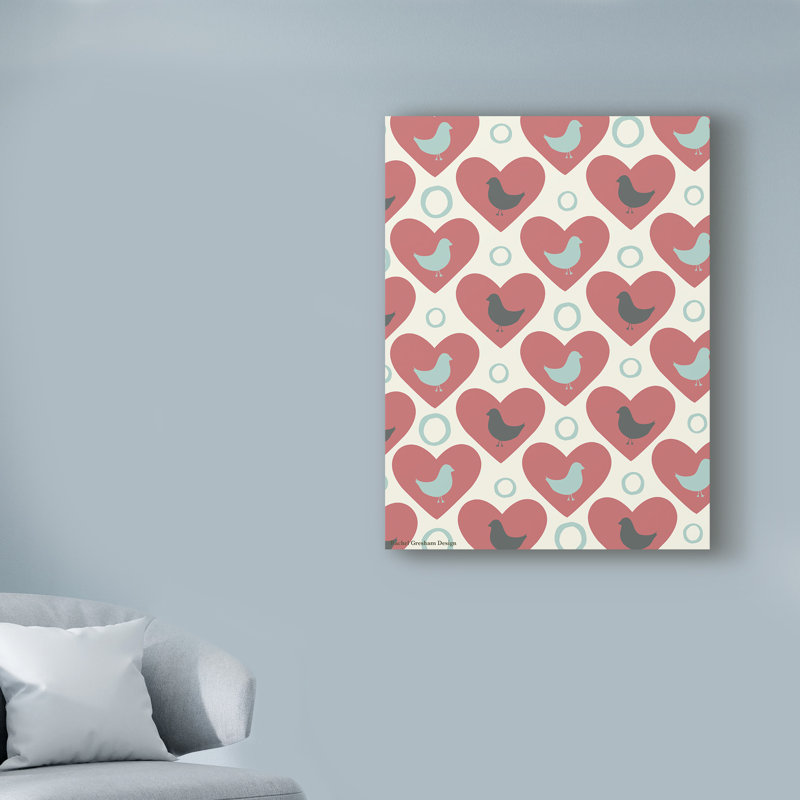 « love oiseaux hearts », art sur toile, H 47 po x l 35 po x P 2 po