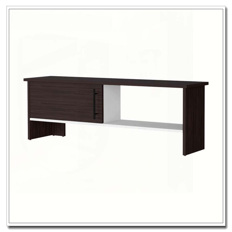 Walnut and White Entertainment Center with a Door and Open Storage, Walnut/White