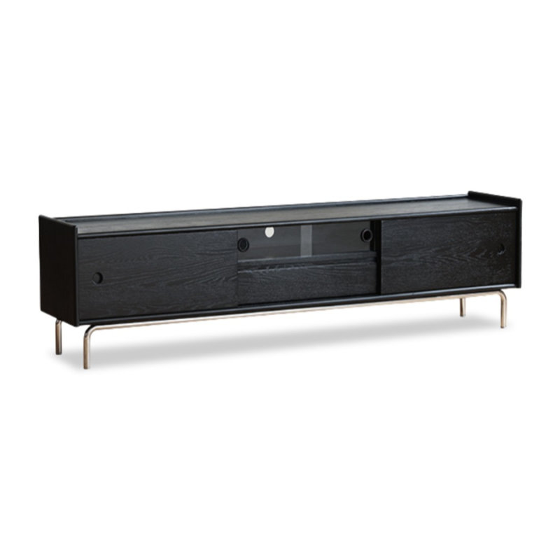 Meuble télé moderne en bois massif noir, H 20,08 po x L 78,74 po x l 15,75 po.