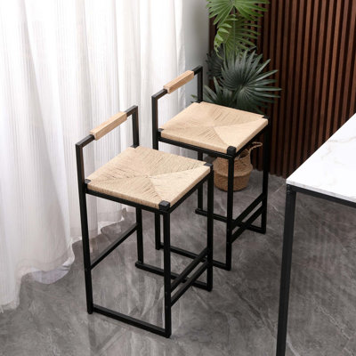Ensemble de 2 tabourets de bar avec dossier avec 2 repose-pieds rembourrés