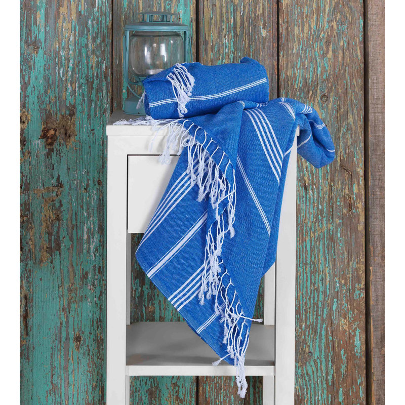 4-Pack Quick-Dry 100% Cotton Turkish Beach Towels, Sand-Free Peshtemal Blanket, Blue