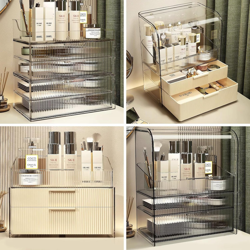 Cover Dustproof Three Layers Storage Box,Makeup Brush Holder,Large Capacity Desktop Storage Box With Drawer