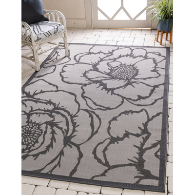 Tapis d'intérieur / extérieur floral gris Barriga