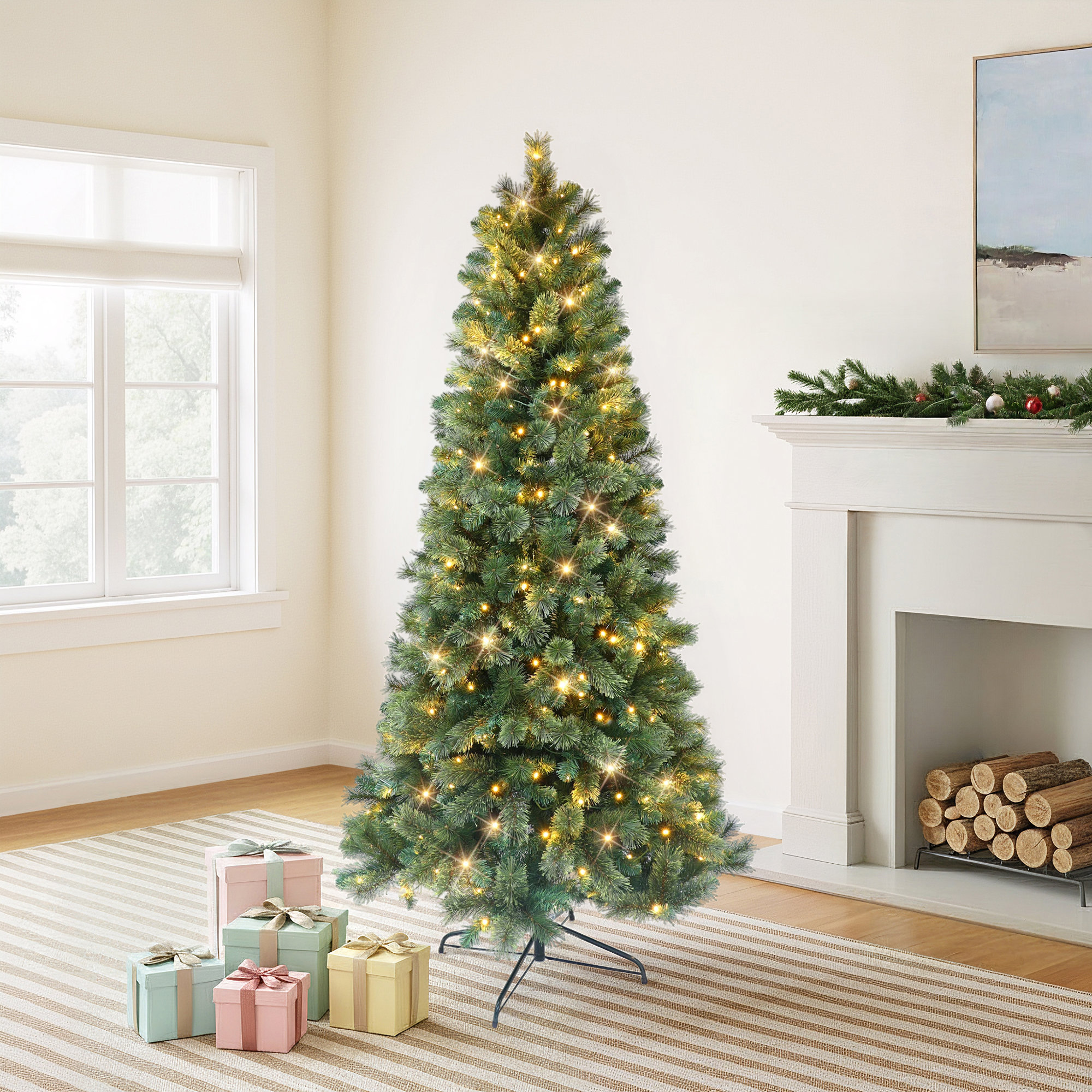 72' Artificial Pine Christmas Tree with Color & Clear Lights