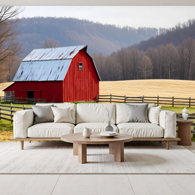Peel and Stick Wallpaper Rustic Farmhouse Vintage Barn Country Landscape Rustic Barn Open Wall Murals 69"H x 96"W Removable PVC Wall Paper Self-Adhesive Wall Decor for Bedroom Living Room Home Office