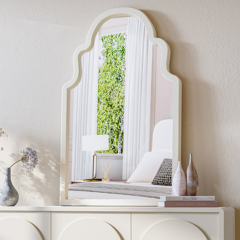 Miroir mural arqué en bois massif 40 po x 24 po, Blanc
