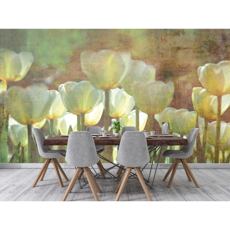 Murale abstraite tulipes blanches