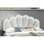 Lit plateforme double en laine blanche, tête de lit à motif floral avec DEL intégrée, style contemporain, sans sommier tapissier