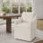 White Linen Upholstered Dining Chair With Side Pocket And Casters