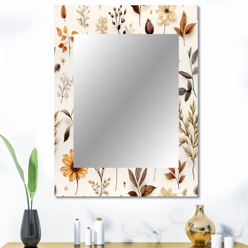 Rustique feuillage - miroir décoratif de plantes, botanique, nature, miroir mural floral, impression d'art en métal