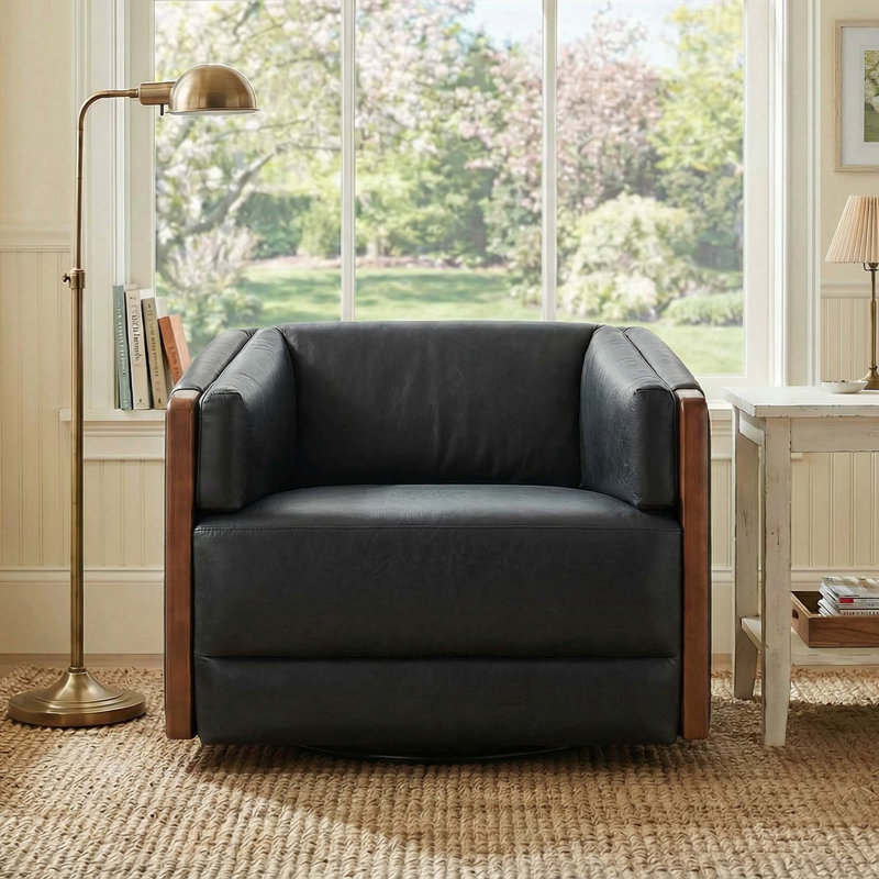 Coussin décoratif Willsboro Roni Deco Arch, Cuir véritable Onyx