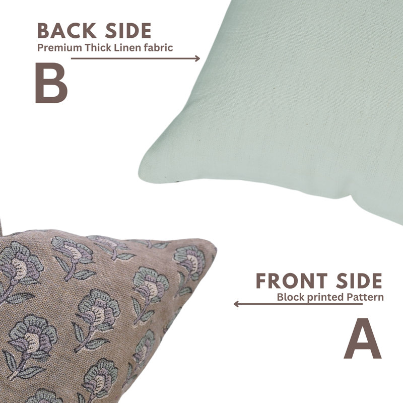 Housses de coussin en lin Floral, Carré 18 po, Brun / bleu floral 5