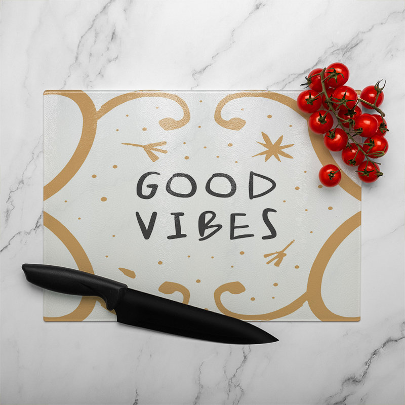 Good Vibes Glass Chopping Board, 28cm L x 20cm W