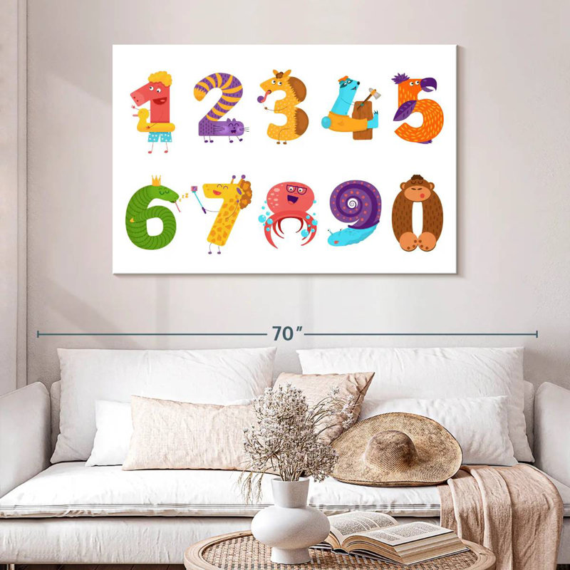Ashelle, typographie des nombres d'animaux, H 32 po x l 48 po