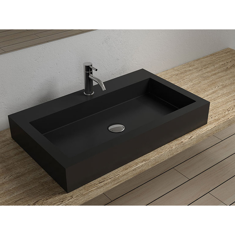 Badeloft 31.4" x 18.8" Stone Resin Vessel Bathroom Sink WB-05-L-MBLK in Matte Black, Matte Black