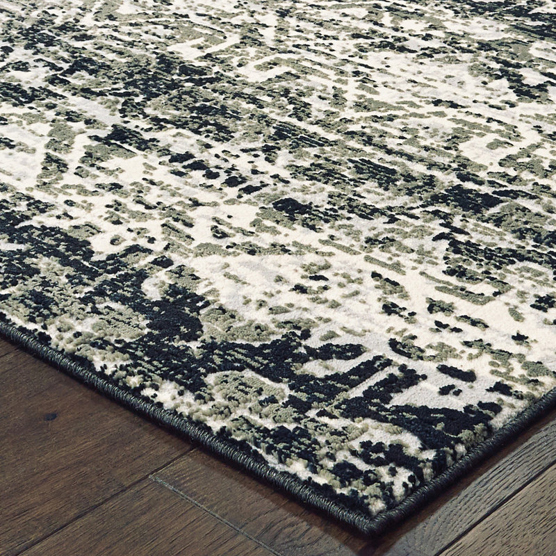 Tapis bleu marine / noir Laurie, Rectangle 3 pi 10 po x 5 pi 5 po