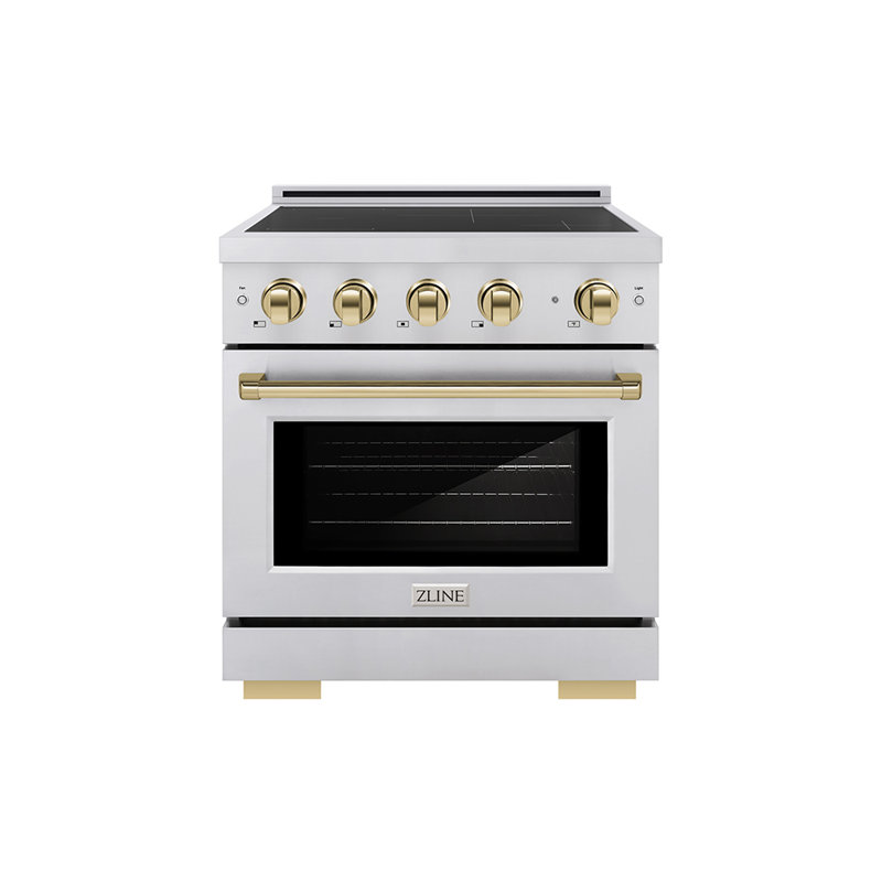 ZLINE Autograph 30 in. Satin Stainless Paramount Induction Range with 4 Elements & Black Accents, Polished Gold