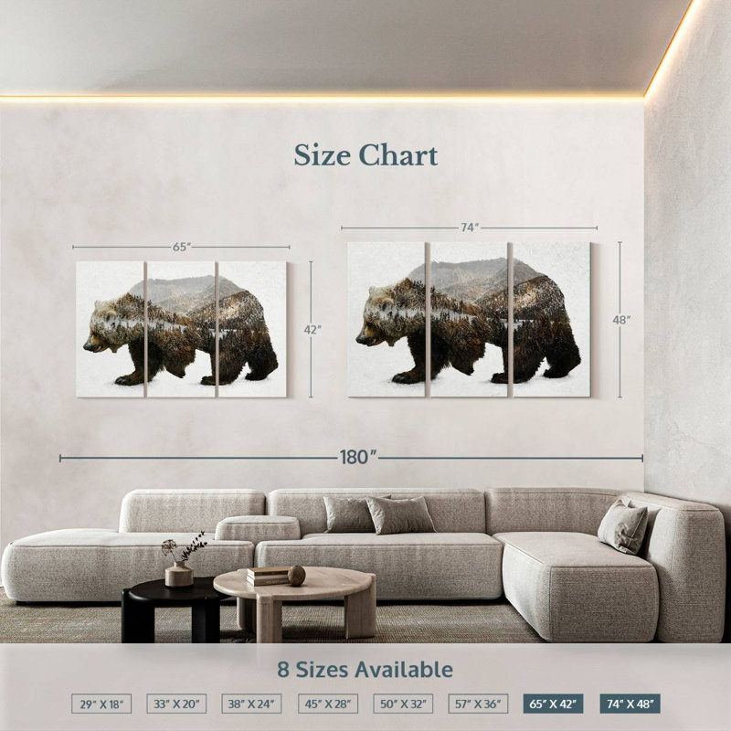 The Kodiak Brown Bear Wall Art Multi Piece Canvas Print, H 42 po x l 65 po x P 1,25 po