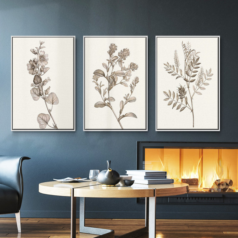 Étude de botanique neutre I 3 pièces, Blanc, H 27 po x l 54 po