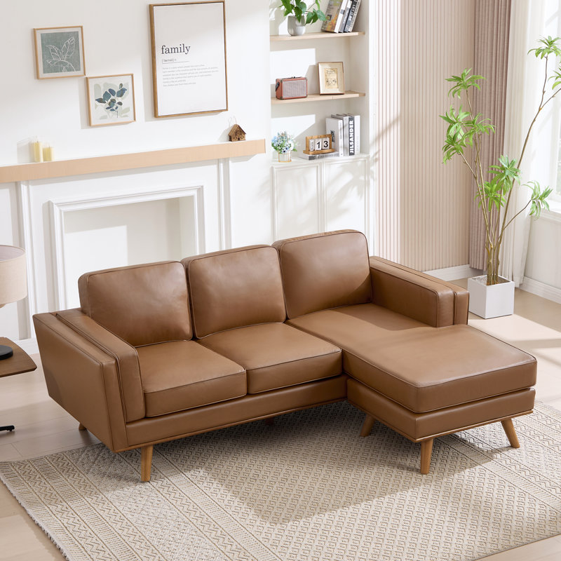 Canapé modulaire réversible avec chaise longue 84 po Carmen, Similicuir performance châtaignier
