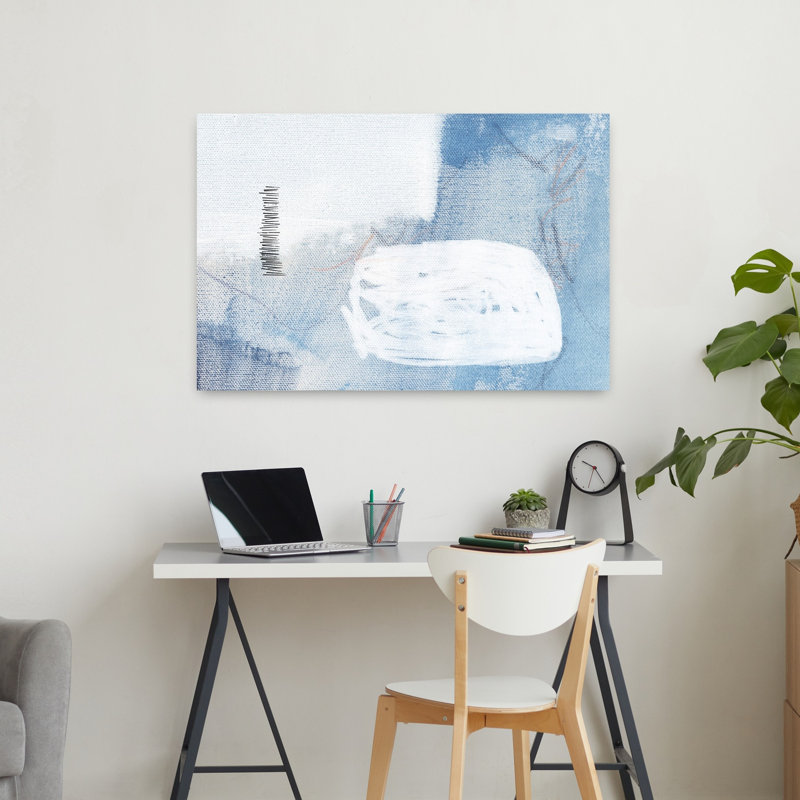 «Whispers In Blue», art géométrique contemporain abstrait océan côtier, H 24 po x l 36 po