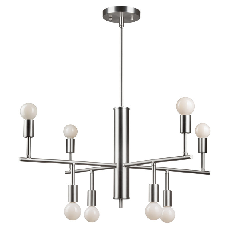 Lustre linéaire 8 lumières spoutnik modern Posey, Nickel brossé