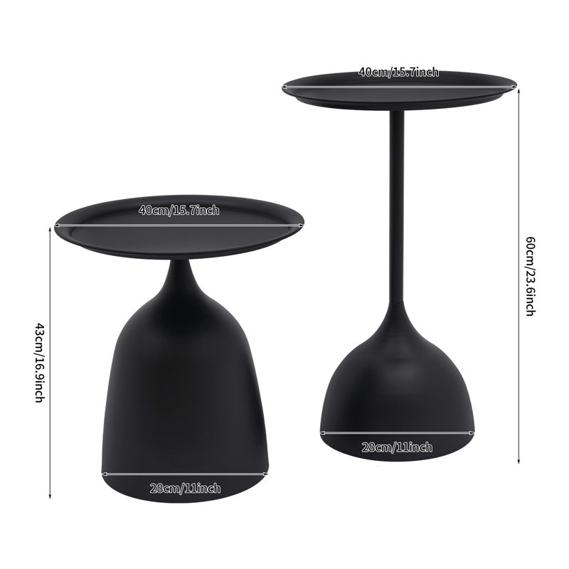 Round Side Table Set Round Coffee Table End Table Set, Black