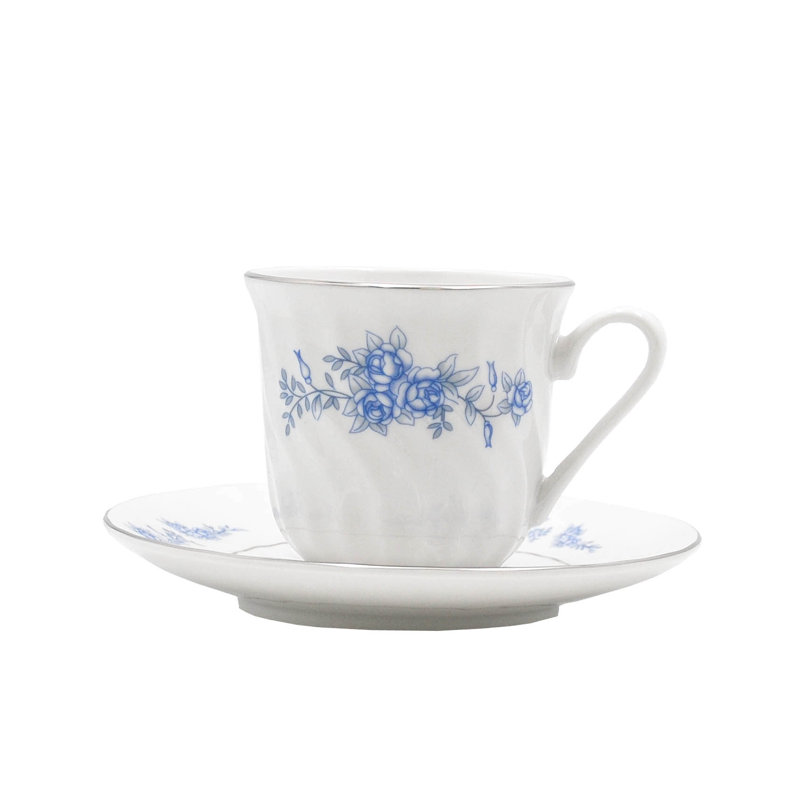 Ensemble tasse à thé et soucoupe en porcelaine Quiana, garniture florale et argent sterling