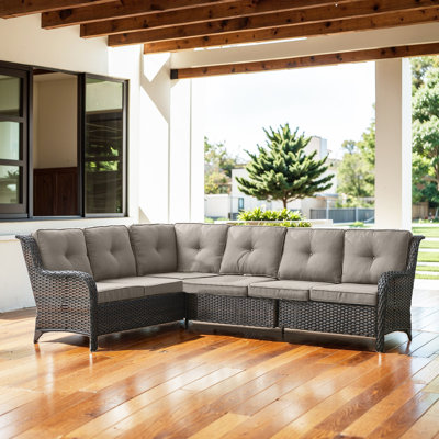 Deb 100.2" Wide Outdoor L-Shaped Patio Set With Cushions