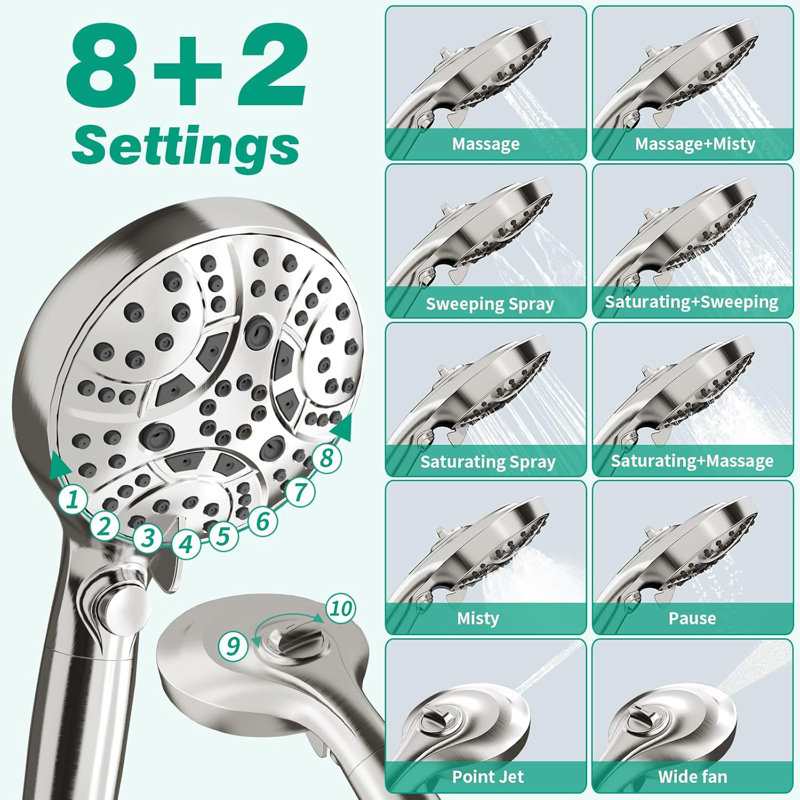 Brushed Nickel Handheld Shower Head with Adjustable Bracket