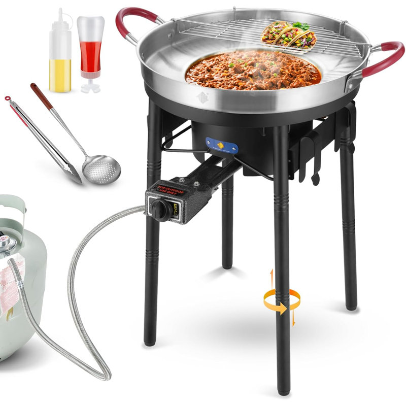 Arc 23" Concave Comal Set W/50,000btu Propane Grill Burner, Stainless Steel Griddle Fryer Cookware Set, Paella Burner And Stand Set, Disco Para Cocinar, Discada Disc Outdoor Cooker, Tacos Stir Fry Wok