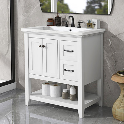 Meuble-lavabo de salle de bain avec comptoir en céramique, meuble-lavabo avec tiroir multifonctionnel