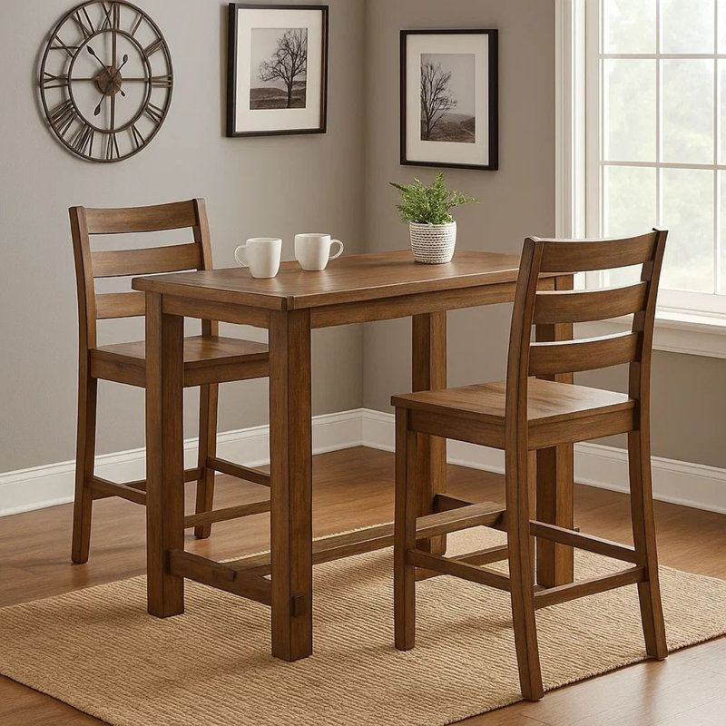 Table à hauteur de bar, plateau rectangulaire de 60 pouces, pieds blocs épais, brun