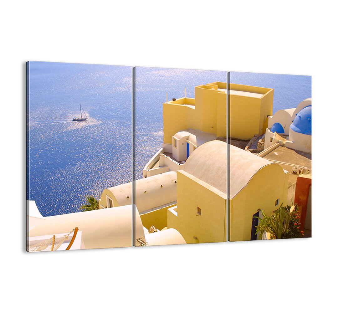 3-tlg. Leinwandbilder-Set - Fotografie „Greek Landscape in White and Blue”