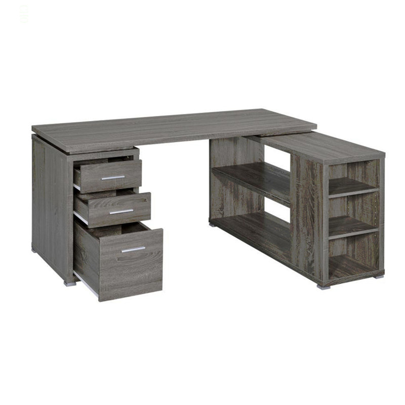 Bureau en L avec tiroirs et tablettes
