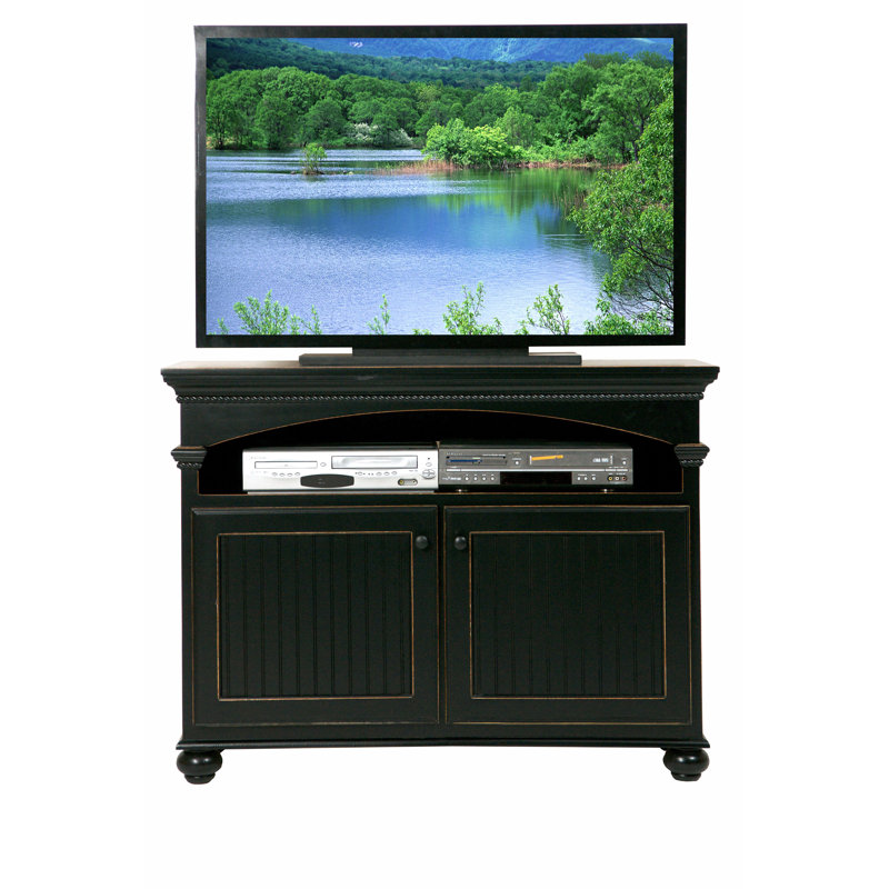 Meuble télé en bois massif pour téléviseur de 55 po ou moins South Perth, Blanc doux, Bois