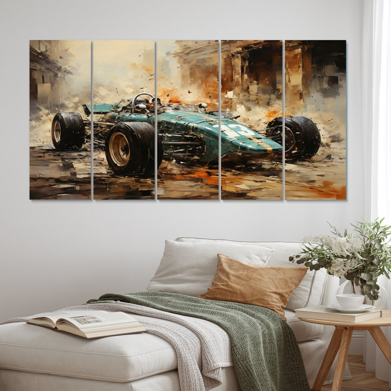 Illustration rétro de voiture de sport Grand Prix - voitures, voiture de course, art mural, salon - 5 panneaux égaux