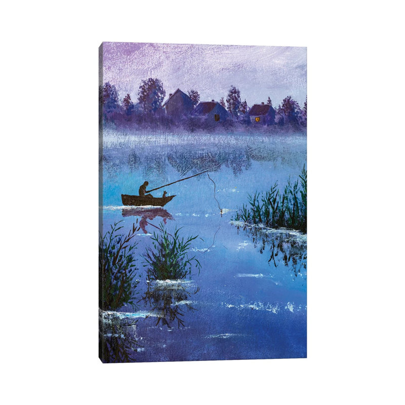 Winter Night Fishing On A Rural Lake by Joyce Combs - Wrapped Canvas Print, 20.32 cm H x 30.48 cm W