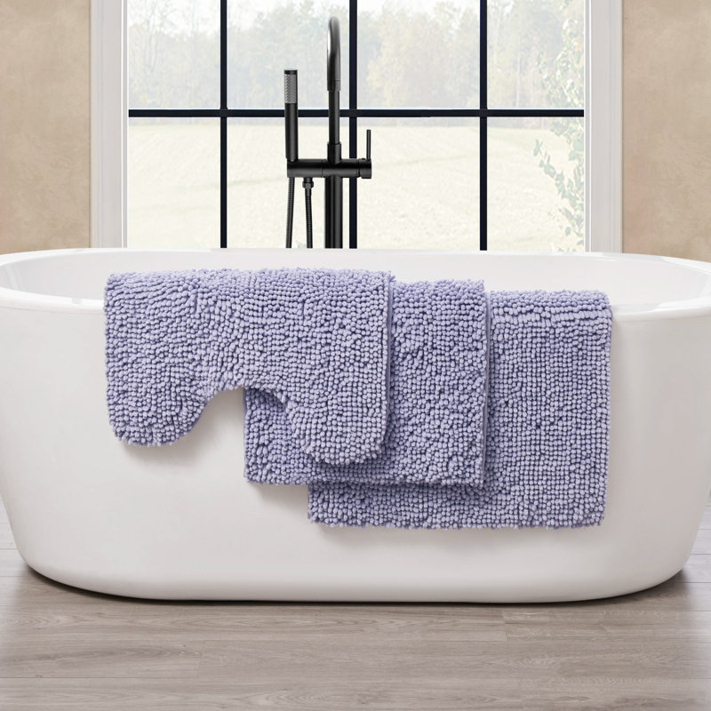 Chenille Super Soft Absorbent Microfiber Non-Slip 3-Piece Bath Rug, Lavender