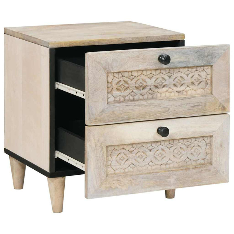 40cm W Solid Wood Bedside Table, Beige