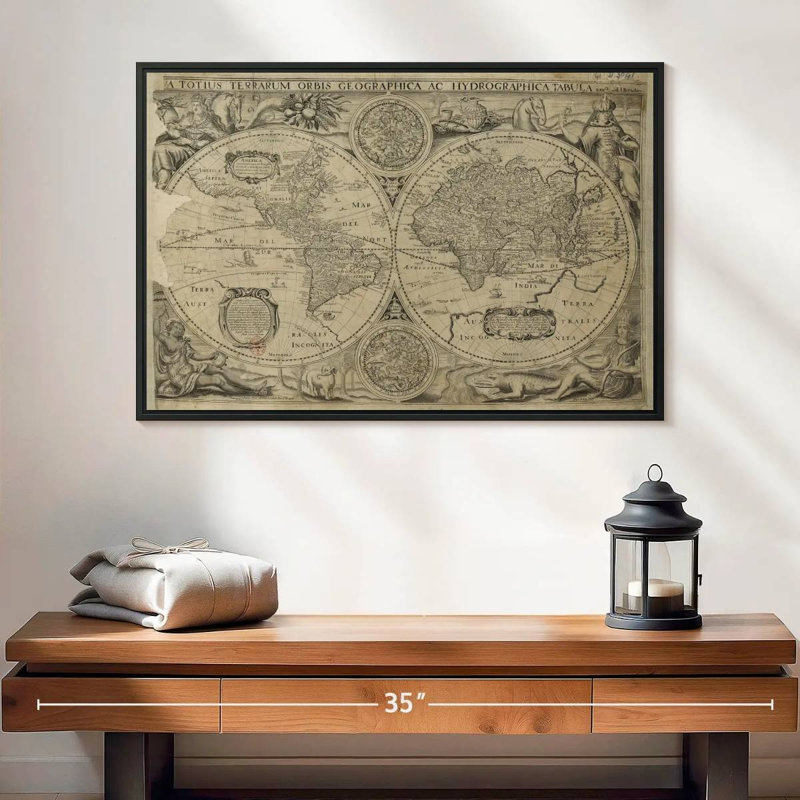 Aliaz Hemisphere Vintage Map, 17" H x 25" W