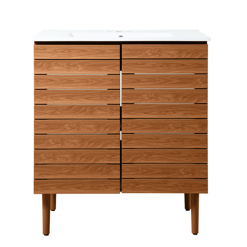 Aubert 30'' Single Bathroom Vanity with Ceramic Top, Brown