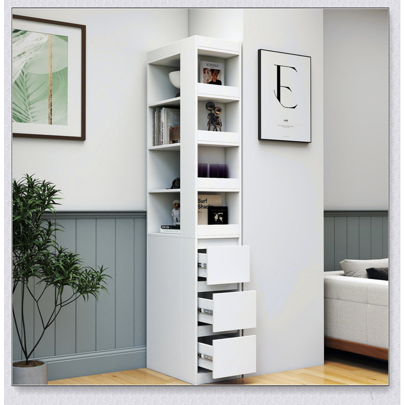 Grande armoire de rangement moderne en bois de 70,87 pouces avec 4 tablettes à 3 niveaux, 3 tiroirs latéraux et 4 petites tablettes pour la vie organisée