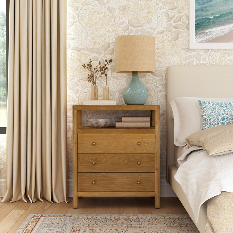 Celine 28" 3-Drawer Nightstand, Natural, Natural