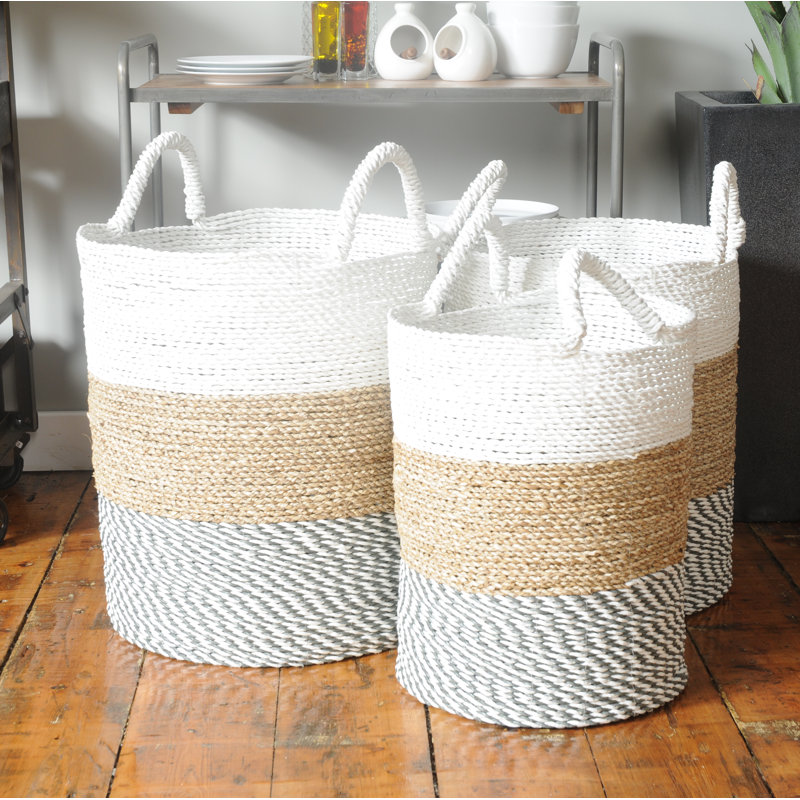 Mack + Milo Wicker Decorative Basket, White/Natural, 59cm H x 40cm W x 40cm D